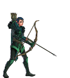 Raven loosing a volley of arrows